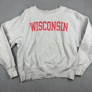 Wisconsin Badgers Sweatshirt Mens XL Gray NCAA Champion Reverse Weave Crewneck